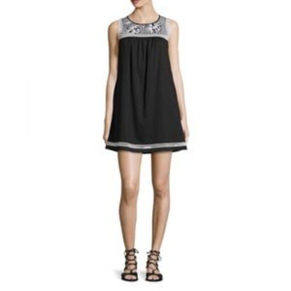 Tory Burch Hopewell Cotton Black Cotton Dress with White Lace Embroidery - Picture 1 of 7
